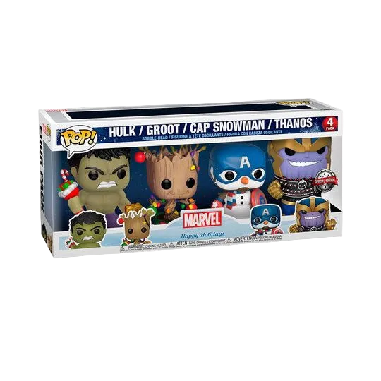 Funko Marvel Christmas 4pk Hulk, Groot, Captain America, Thanos