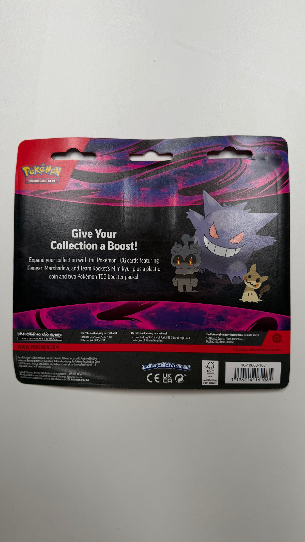 Back of Pokémon TCG Gengar, Marshadow and Team Rocket’s Mimikyu 2-pack blister