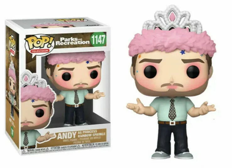 PRE LOVED Funko Pop Television Parks Recreation Andy as Princess Rainbow Sparkle #1147 - The Geek In Me